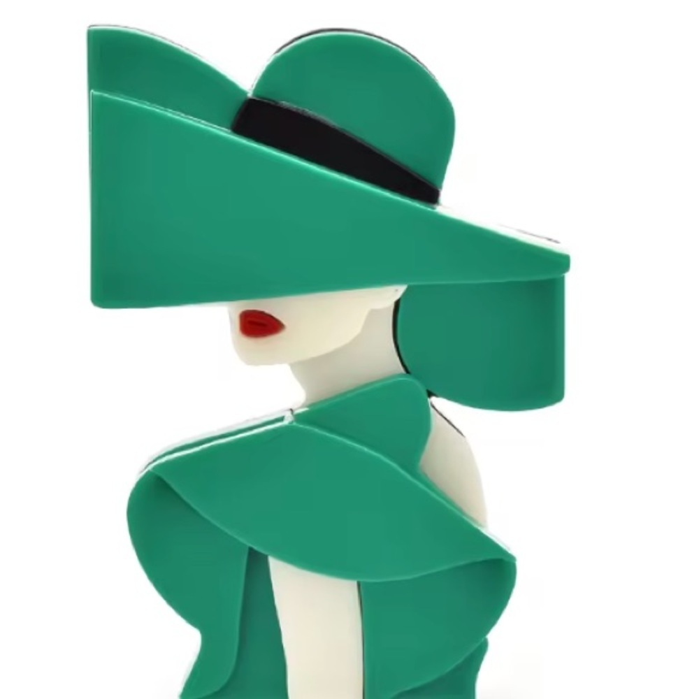 Green Acrylic Charming Lady Brooch.